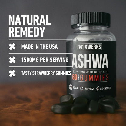Xwerks Ashwagandha Gummies, Extra Strength 1500 mg Per Serving, Ashwagandha for Women and Men, Vegan Gluten Free, Non GMO, Vitamins and Supplements, Traditional Adaptogenic Herbal Supplement 60 Count