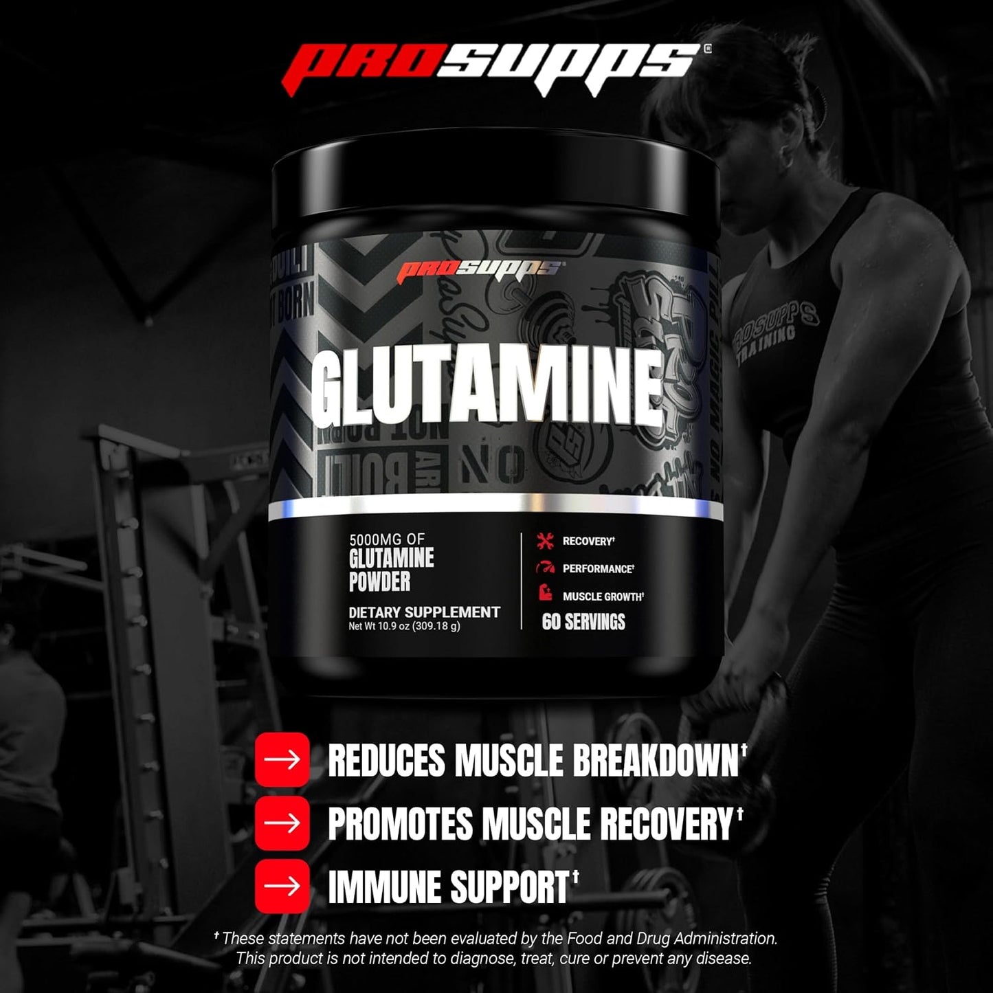 ProSupps Glutamine Powder for Men & Women - 5000mg L-Glutamine Workout Supplement for Muscle Recovery, Immune Support & Gut Health - Zero Sugar & Carbs, Gluten-Free - Unflavored, 60 Serving
