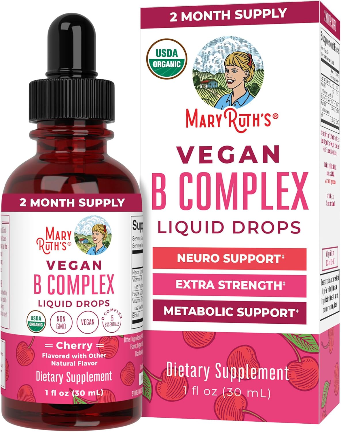 MARYRUTH'S Organics Vitamin B Complex | B Vitamins Complex | Biotin | Vitamin B12 | Niacin | Folate | Metabolic Support Supplement | Vegan | USDA Organic | Non-GMO | Gluten Free | 2 Month Supply