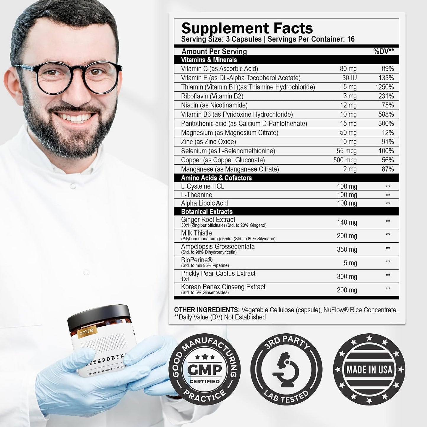 AfterDrink Restore Pills with Milk Thistle, DHM, Vitamin B, Ginger & Herbal Extracts - Pre & Post Drinking Supplement with Liver Support for Better Mornings - Made in USA (48 Caps)
