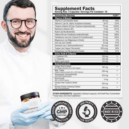 AfterDrink Restore Pills with Milk Thistle, DHM, Vitamin B, Ginger & Herbal Extracts - Pre & Post Drinking Supplement with Liver Support for Better Mornings - Made in USA (48 Caps)