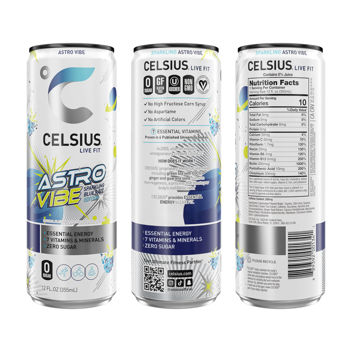 CELSIUS RETRO VIBE Sparkling Sherbet Slush, Sugar Free Energy Drink, 12 Fl Oz (Pack of 12)