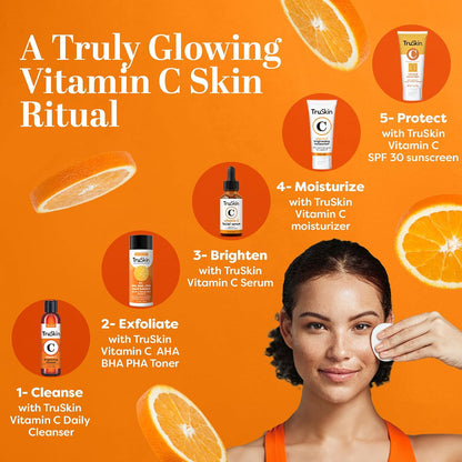 TruSkin AHA PHA BHA Liquid Exfoliant Toner with Vitamin C, 4.2 fl oz | With Salicylic and Glycolic Acid to help unclog pores while improving the look of skin tone and texture