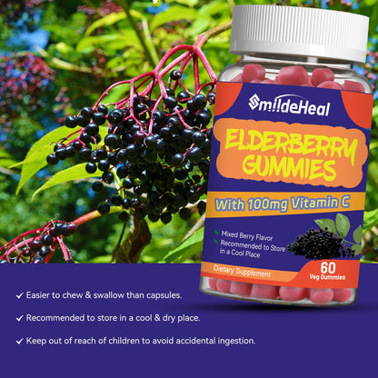 Elderberry Gummies 300mg, with Vitamin C and Zinc, 60 Count | Elderberry Gummies, Elderberry Extract 300mg, with Vitamin C and Zinc, Strawberry Flavor GummiesImmune Support, 60 Count