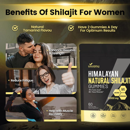 VivoNu Shilajit* Gummies,Pure Himalayan* micronutrient Supplement, Himalayan Premium Ingredient with Shilajit, Ashwagandha, Gokshura, Fulvic Acid & 85+ Trace Minerals I for Men & Women (4000MG/1 Bag)