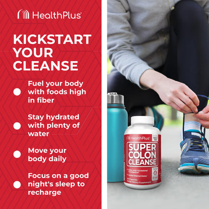 Health Plus Super Colon Cleanse 60 Day Supply of Gentle Gut Cleanse Detox, Psyllium Husk, Probiotics for Constipation Relief & Digestive Support, 240 Capsules