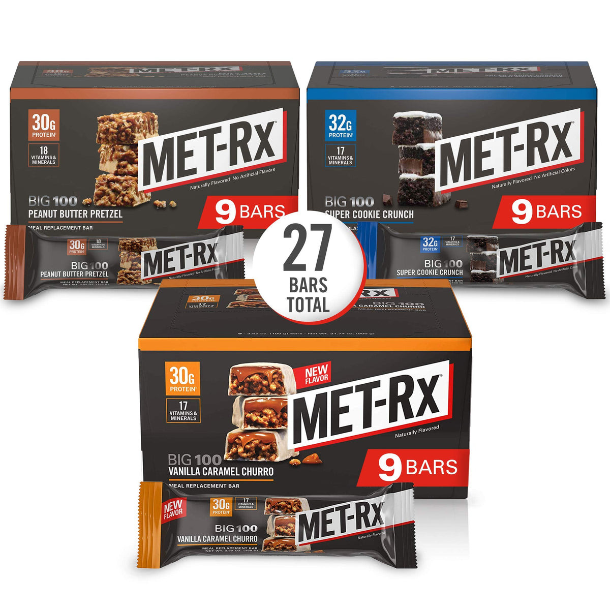 MET-Rx Big 100 Colossal Protein Bars, Healthy Meal Replacement Snack, Variety Pack