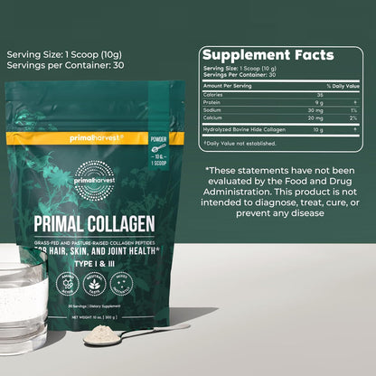 Primal Harvest Super Greens & Collagen Powder Supplements for Women and Men Superfood Greens Powder and Collagen Peptides Powder for Hair, Skin, and Nails Bundle