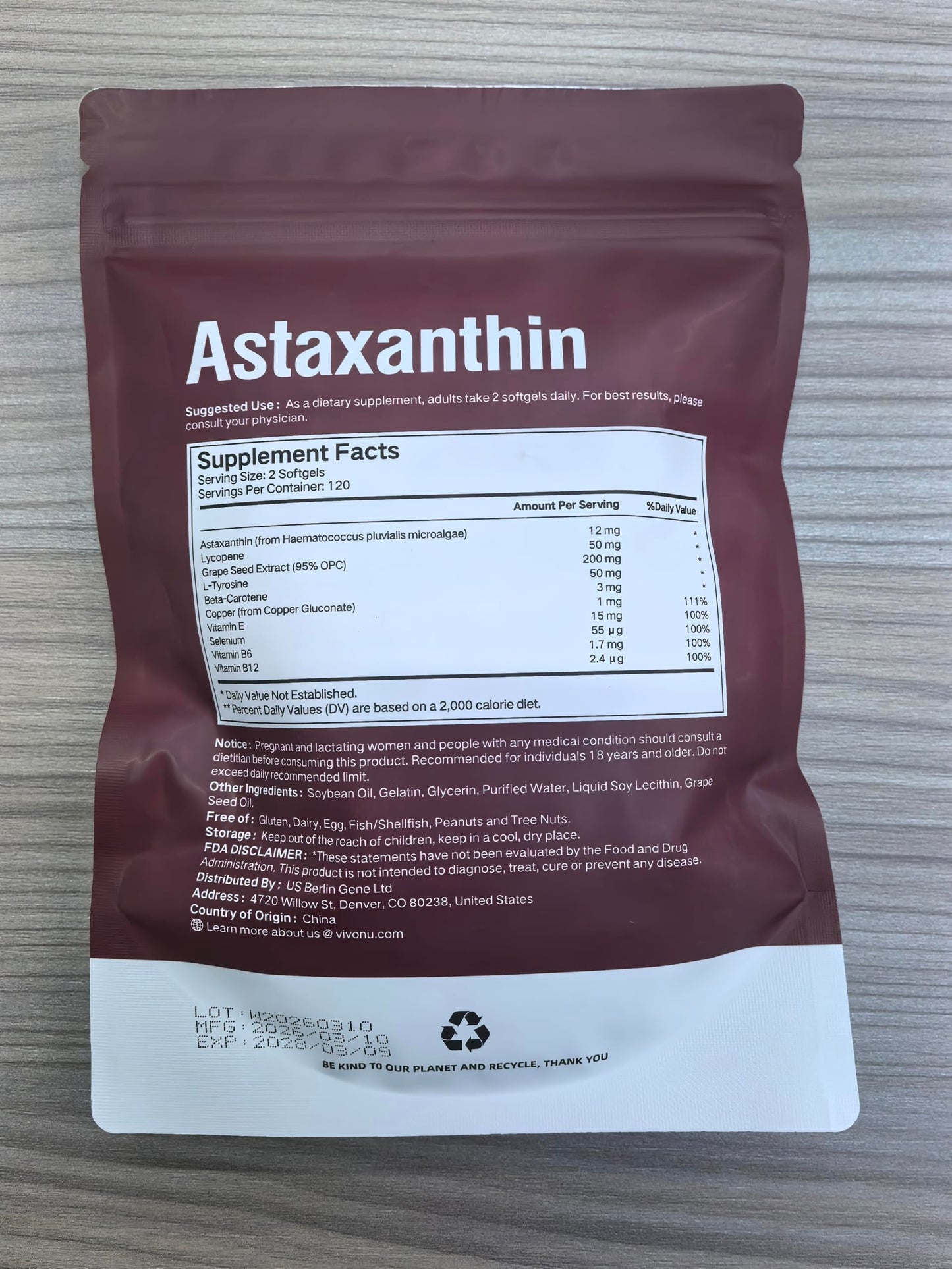 10 in 1 Astaxanthin 12mg Supplements, 4 Month Supply, Astaxantina Antioxidant from Fresh Haematococcus Pluvialis, Contains Lycopene, Grape Seed, Vitamin E, & More Supports Eye, Joints, Skin Health