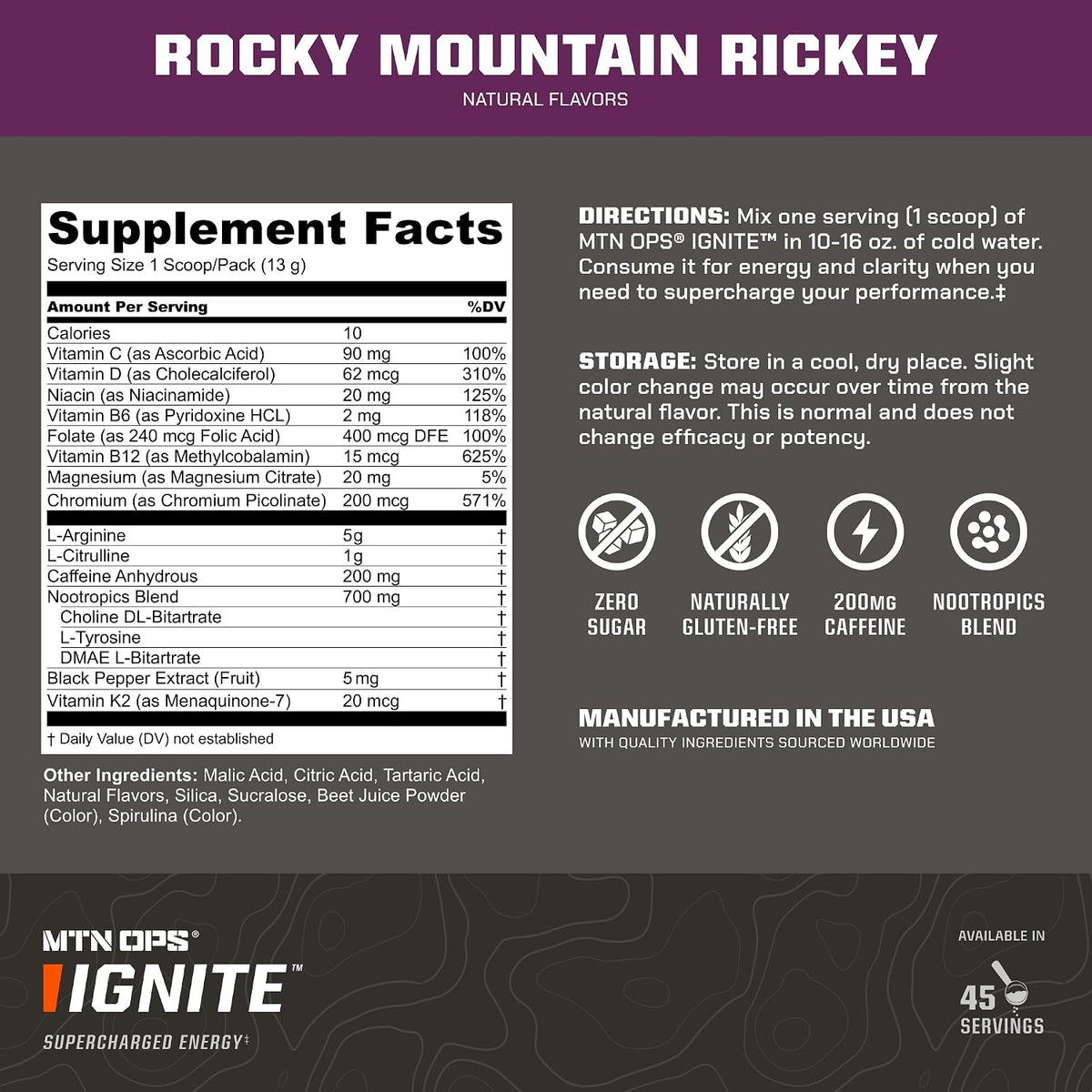 MTN OPS Ignite + Enduro Rocky Mountain Rickey Bundle, 45-Serving Energy Powder + Nitric Oxide Endurance Stack, 200mg Caffeine Pre Workout + Stimulant-Free Performance