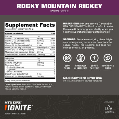 MTN OPS Ignite Energy Powder, Zero Sugar, Tiger's Blood
