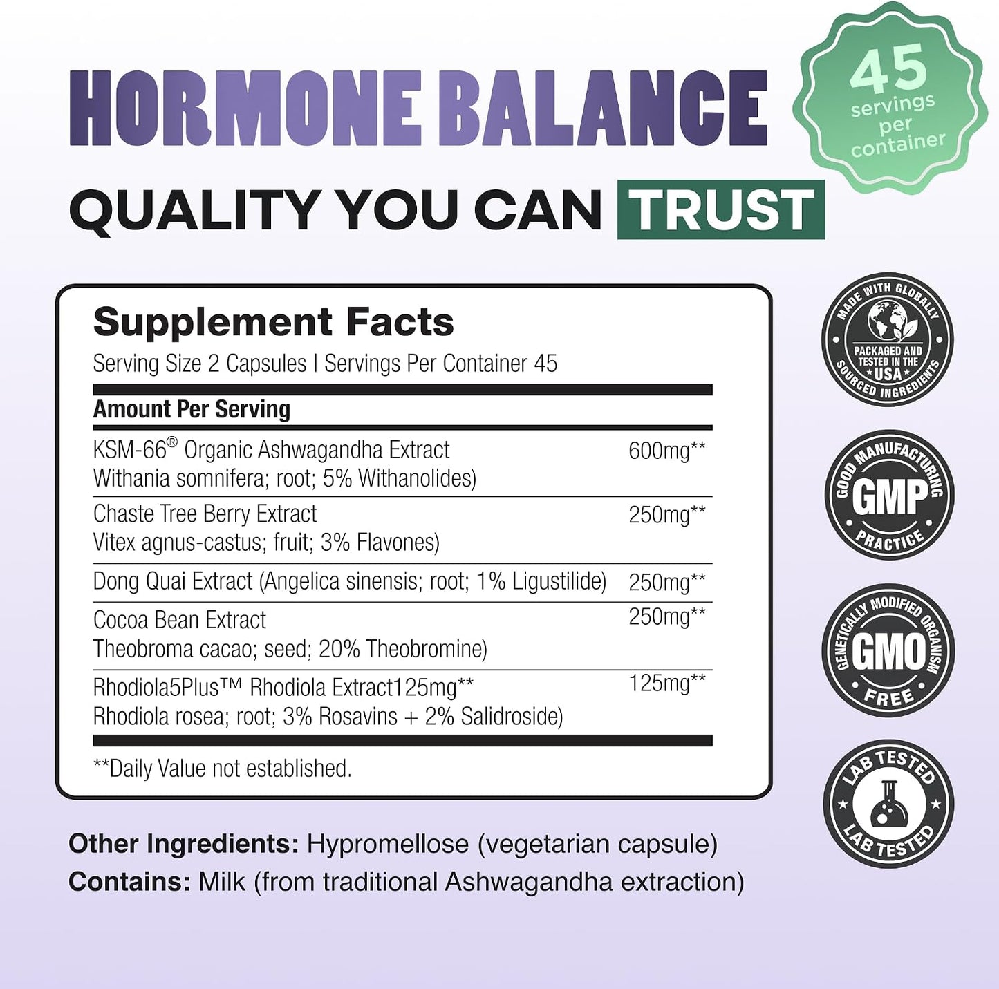 Hormone Balance for Women - Natural Mood Supplement - PMS Relief and Menopause Support | Featuring Clinically Studied KSM-66 Ashwagandha (90 Capsules)