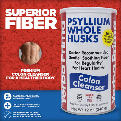 Yerba Prima Psyllium Whole Husk, 1 Bottle 12 oz - Fiber Supplement, Vegan, No Sugar or Artificial Sweeteners, Non GMO, Gluten Free