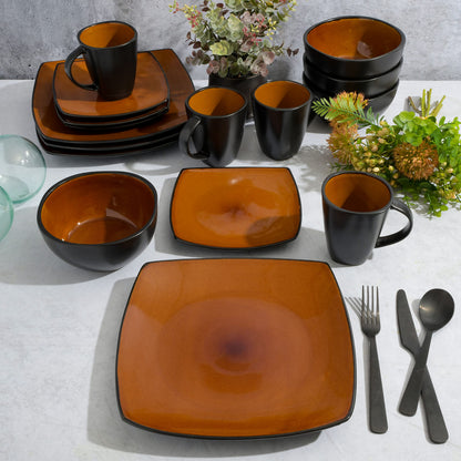 Gibson Soho Lounge Square Reactive Glaze Stoneware Dinnerware Set, Service for 4