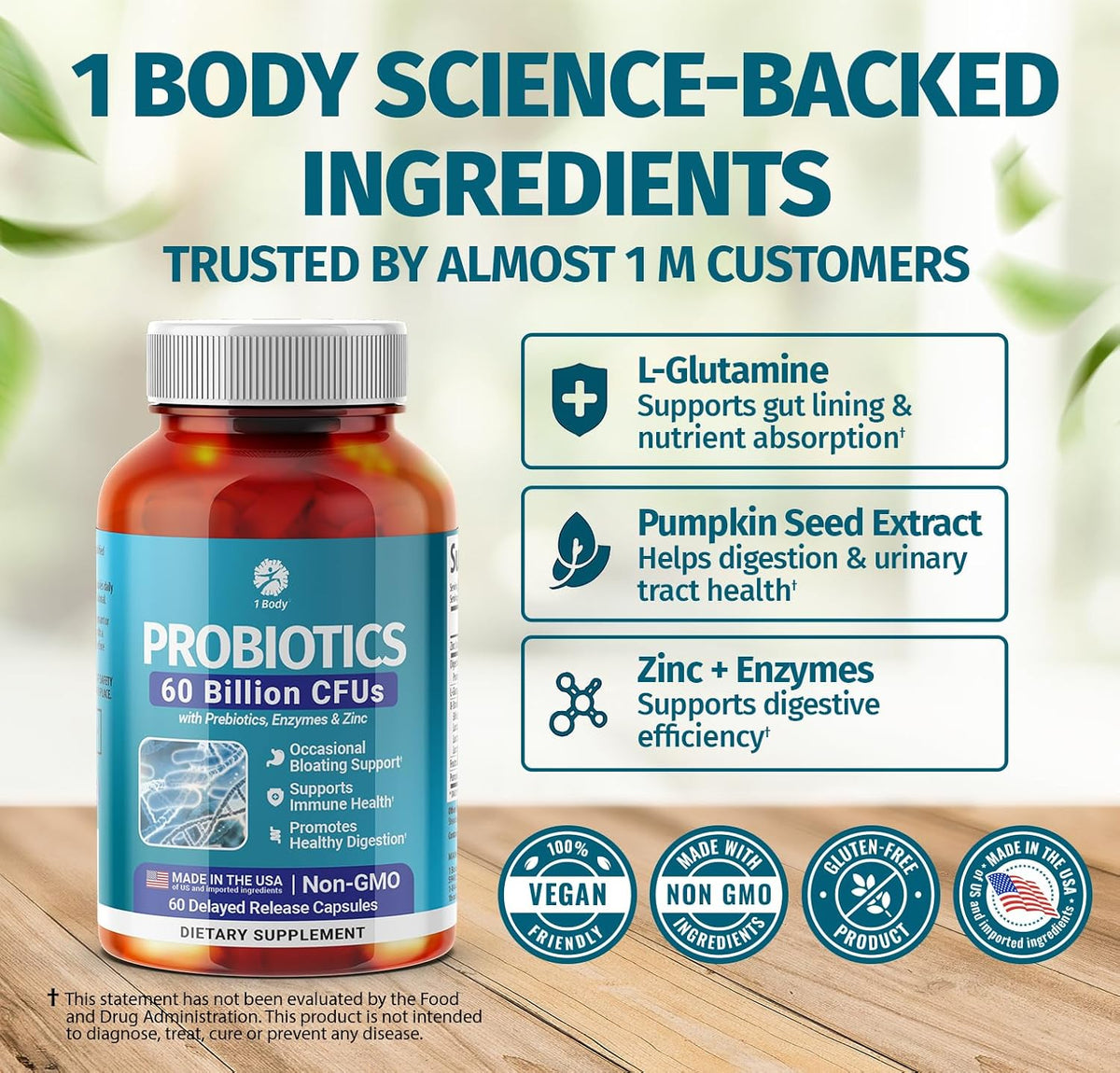 1 Body Thyroid Support Supplement + 60 Billion Probiotics for Men & Women