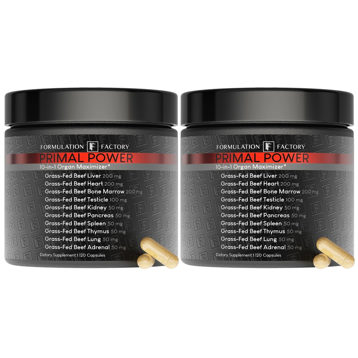 Formulation Factory Primal Power 10-in-1 Grass-Fed Beef Organ Complex with Liver, Heart, Bone Marrow, Orchic, Kidney, Spleen, Pancreas, Adrenals, Thymus & Brain - 120 Capsules