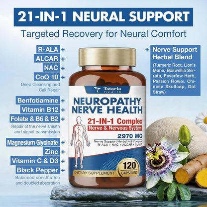 Totaria Alpha Lipoic Acid Neuropathy Supplement - Nerve Health, R Alpha Lipoic Acid 600mg, ALA Supplement Healthy Nerve Function Metabolism and Cell Energy, Non-GMO, Gluten Free, Vegan Safe