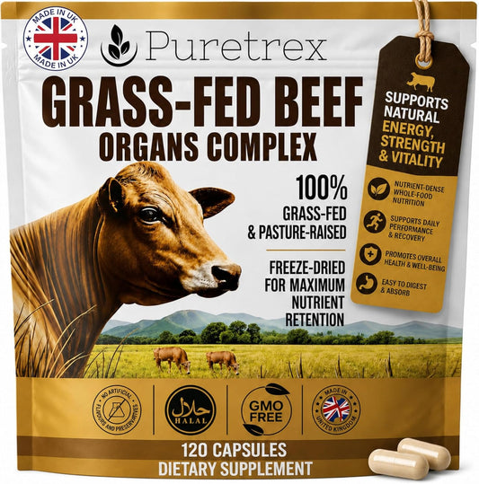 Grass-Fed Beef Organs Complex, Freeze-Dried Liver Heart Kidney Spleen Capsules with BioPerine, Beef Organ Supplement for Women and Men, 100% Pasture-Raised, GMO Free, 120 Count