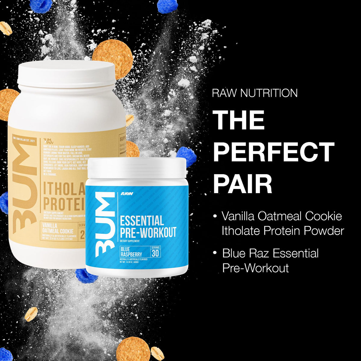 RAW Whey Isolate Protein Powder & Essential Pre-Workout Powder Bundle (Vanilla Oatmeal