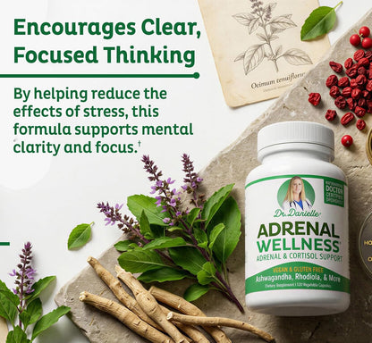 Adrenal Wellness Ashwagandha & More - Organic Mind, Body Support by Dr. Danielle, 120 Capsules