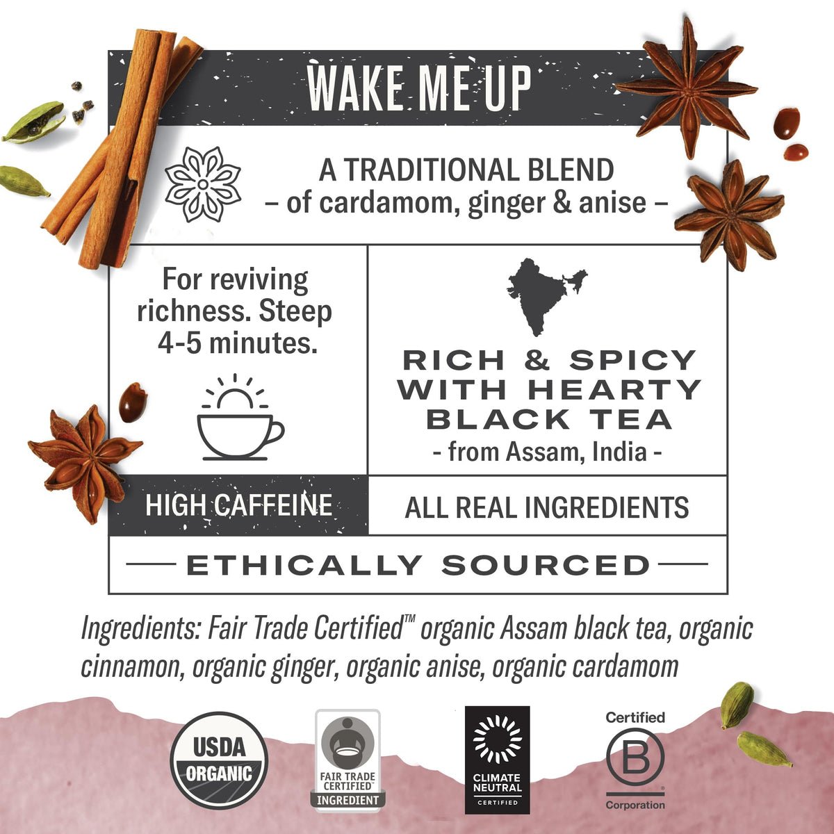 Numi Organic Golden Chai Tea, 18 Tea Bags, Assam Black Tea, Cardamom, Ginger