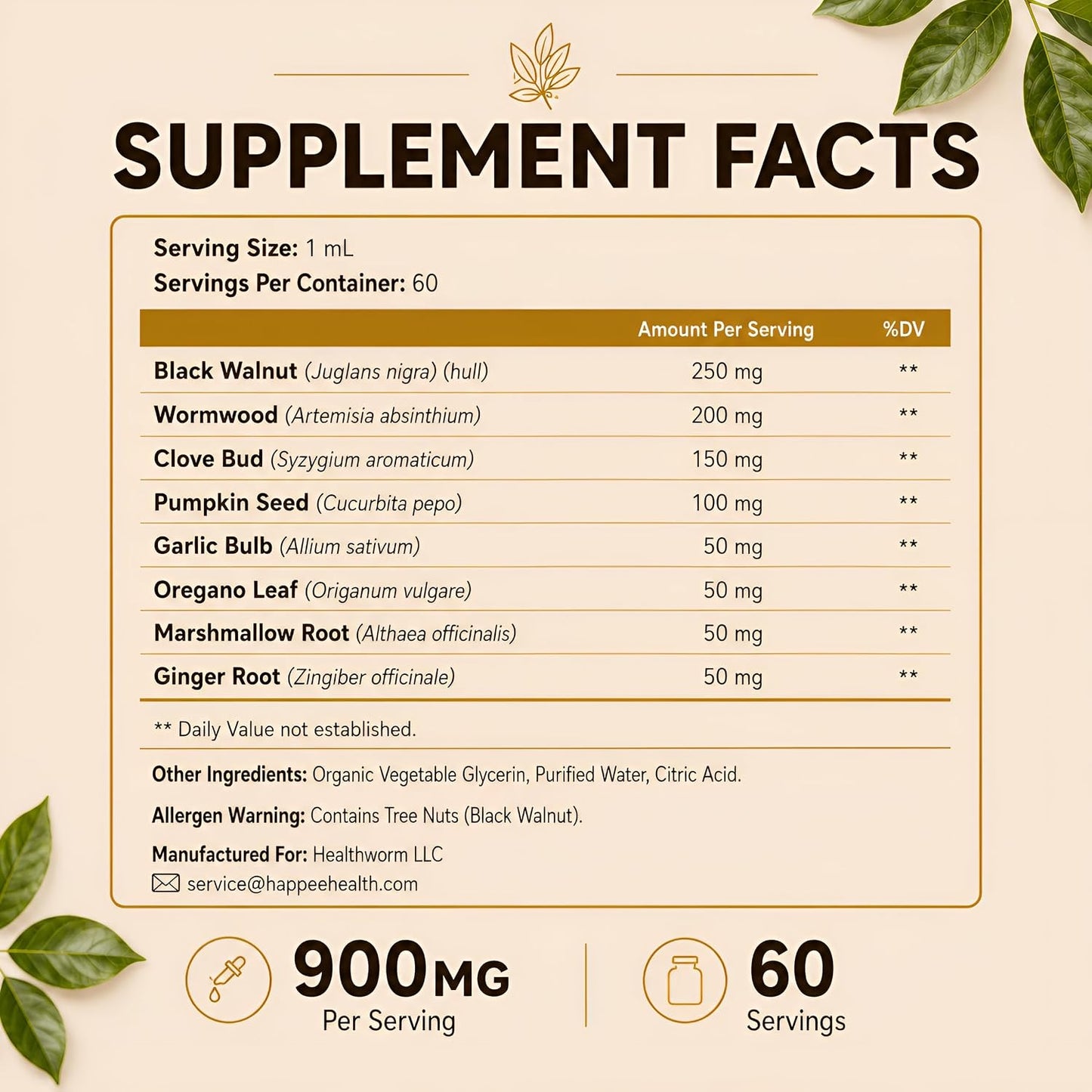 Happee ParaPure Cleanse for Humans Wormwood Black Walnut Clove 2 Fl. Oz | All-in-One Herbal Liquid Drops - Detox Support, Intestinal Guard, Gut Health & Microbiome Support, 60 Day Supply