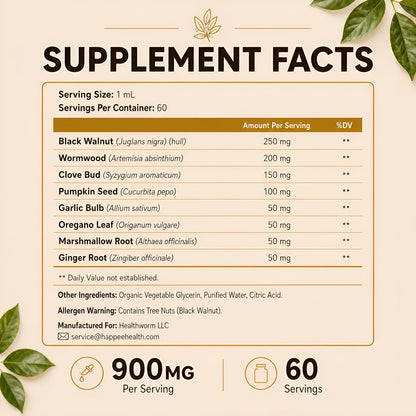 Happee ParaPure Cleanse for Humans Wormwood Black Walnut Clove 2 Fl. Oz | All-in-One Herbal Liquid Drops - Detox Support, Intestinal Guard, Gut Health & Microbiome Support, 60 Day Supply