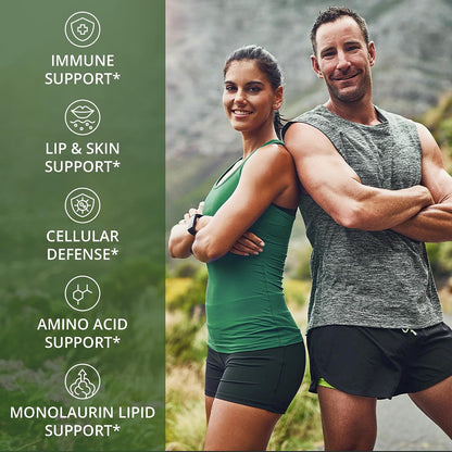 Peak Performance L Lysine 1000mg + Monolaurin 500mg High Potency Supplement for Lips, Skin, & Immune Support - L-Lysine 2-in-1 Bioavailable Supplements for Men and Women - 60 Capsules