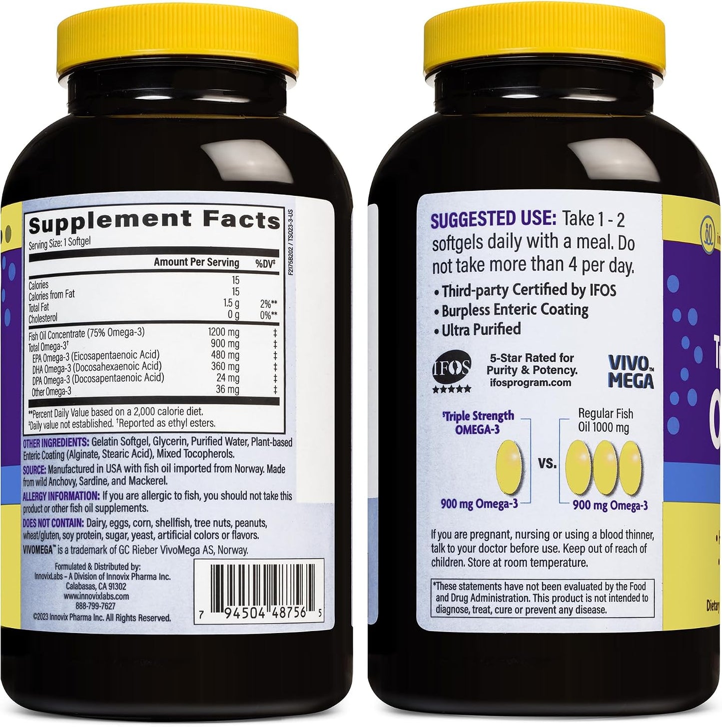 InnovixLabs Vitamin K2 & Triple Omega Bundle Full Spectrum Vitamin K2 (90 Softgels) Triple Strength Omega-3 Fish Oil (200 Softgels). Supports Healthy Bones, Arteries and Joints. *