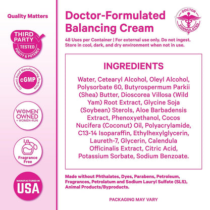 Pink Stork Wild Yam Cream for Hormone Balance - Unscented, 4 oz | Doctor-formulated hormone-free topical cream. PMS, fertility, perimenopause + menopause support. cGMP tested, fragrance-free.