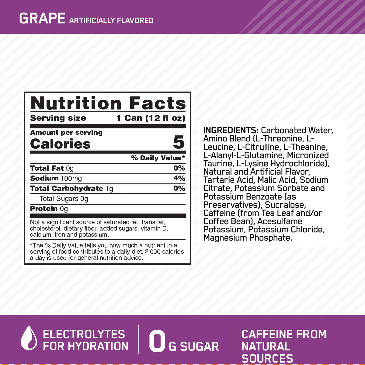Optimum Nutrition Amino Energy Sparkling Hydration Drink, Electrolytes, Caffeine