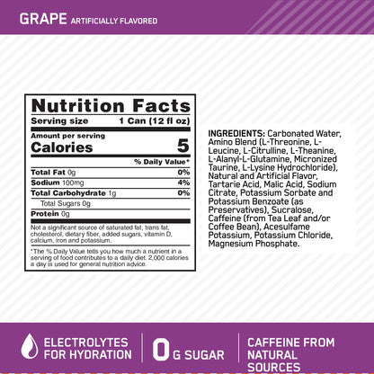 Optimum Nutrition Amino Energy Sparkling Hydration Drink, Electrolytes, Caffeine