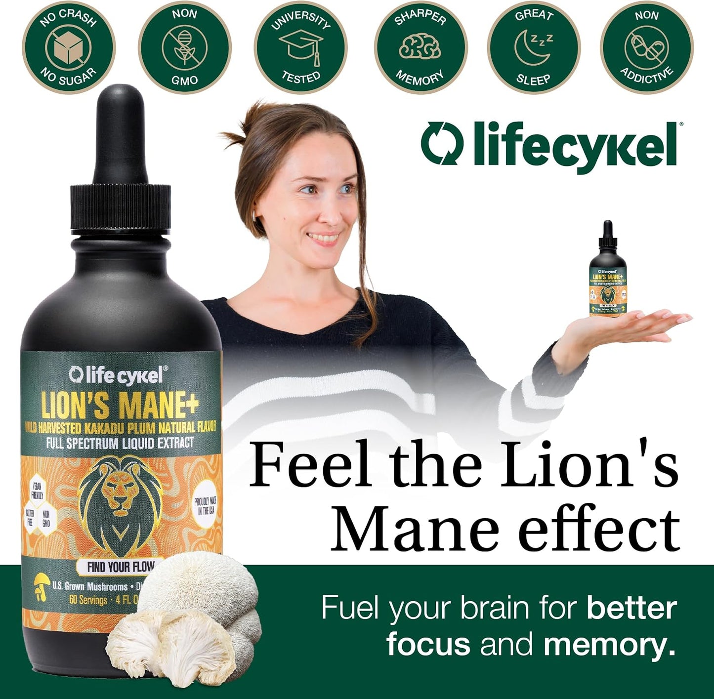 Life Cykel This is It Pack - Chaga, Lion's Mane & Cordyceps Mushroom Extract - Full-Spectrum Mushroom Tincture for Energy, Mental Clarity & Immune Support - Vegan, Non-GMO- 2Fl/Oz Per Bottle