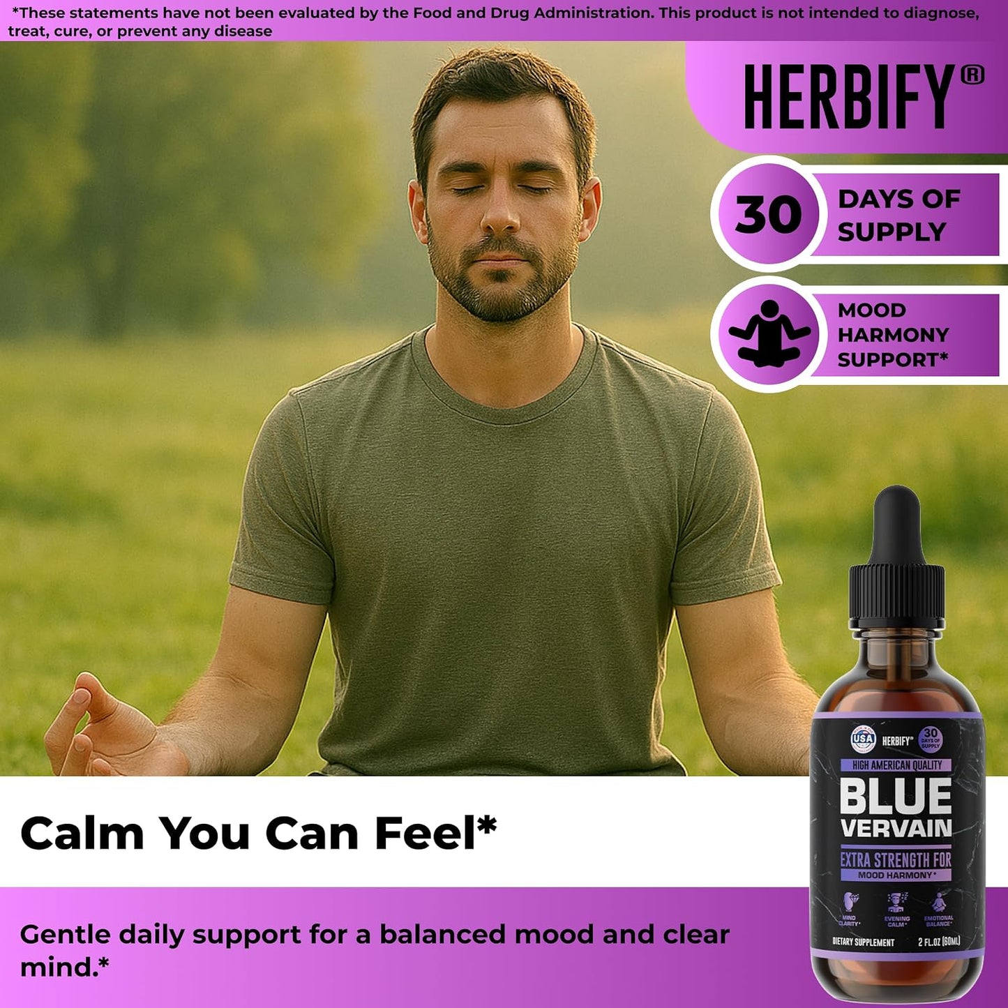 HERBIFY Blue Vervain Drops – Verbena Tincture – Vervain Supplement for Mood & Balance – Vervain Liquid Extract – Verbena Hastata (30 Days Supply) 2 Fl Oz Made in USA