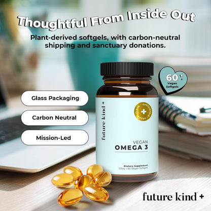 Future Kind Omega-3 Supplement for Clarity, Memory, and Mobility Comfort, 2 Months Supply of Citrus-Scented Softgels with EPA and DHA, Vegan Omega-3 Supplement from Algae, Carrageenan Free, 60 Count