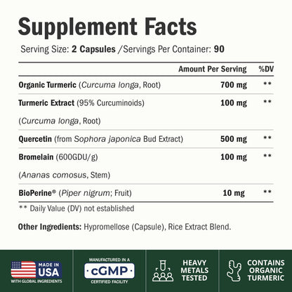 Quercetin with Bromelain Turmeric Curcumin Allergy Supplement - 60 Capsules