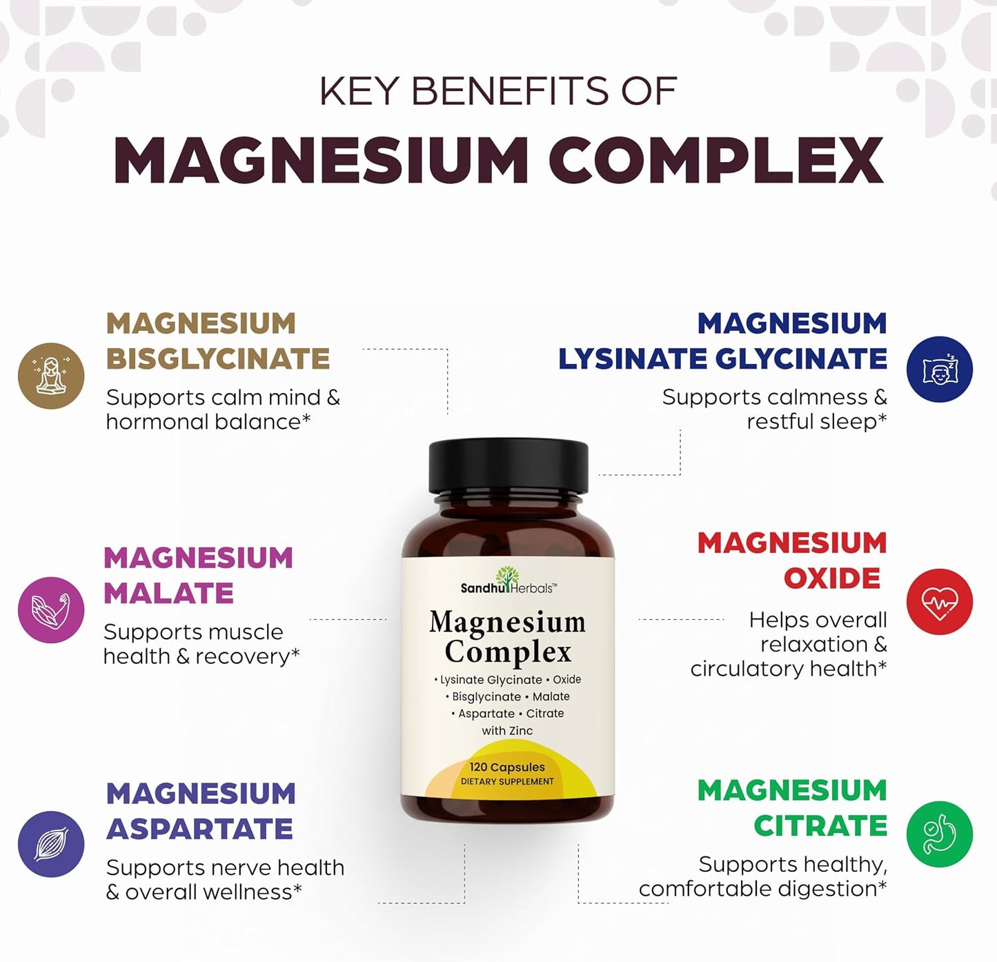 SANDHUHERBALS Magnesium Complex 6-in-1 Bundle with Papaya Leaf Extract Capsules (120 Count Each) | for Men & Women