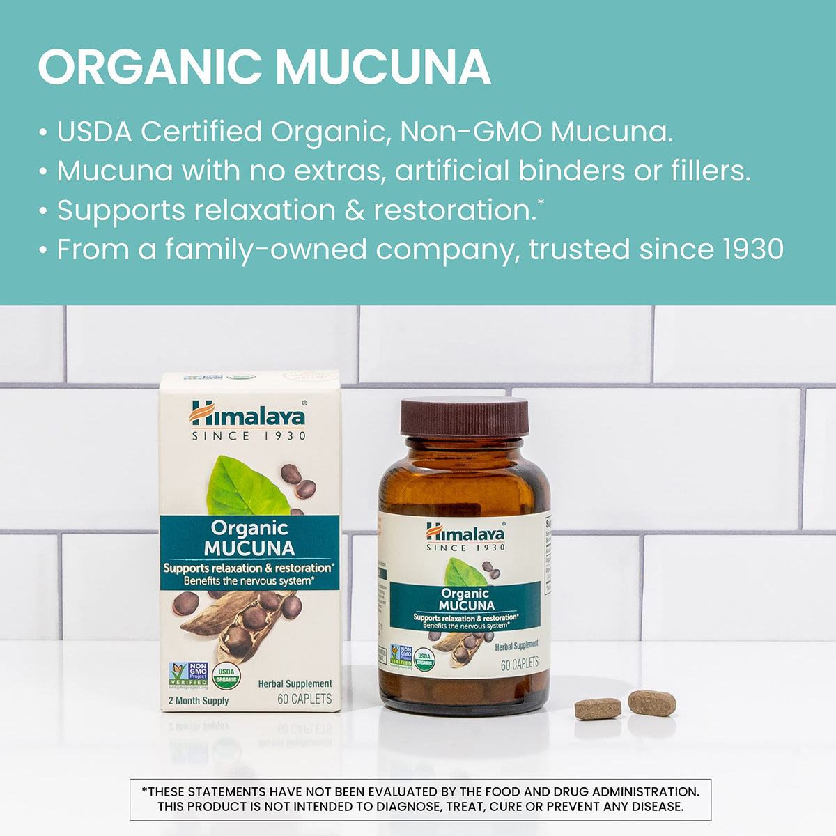 Himalaya USDA Organic Mucuna Pruriens Supplement, 600 mg, 60 Caplets