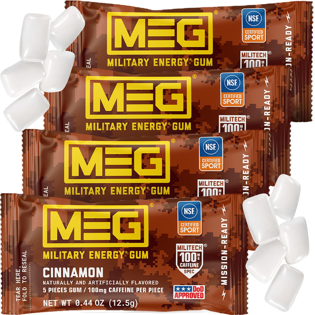 MEG Military Energy Gum, Multi Flavors | Caffeine Gum - Pack of 3, 15 Count