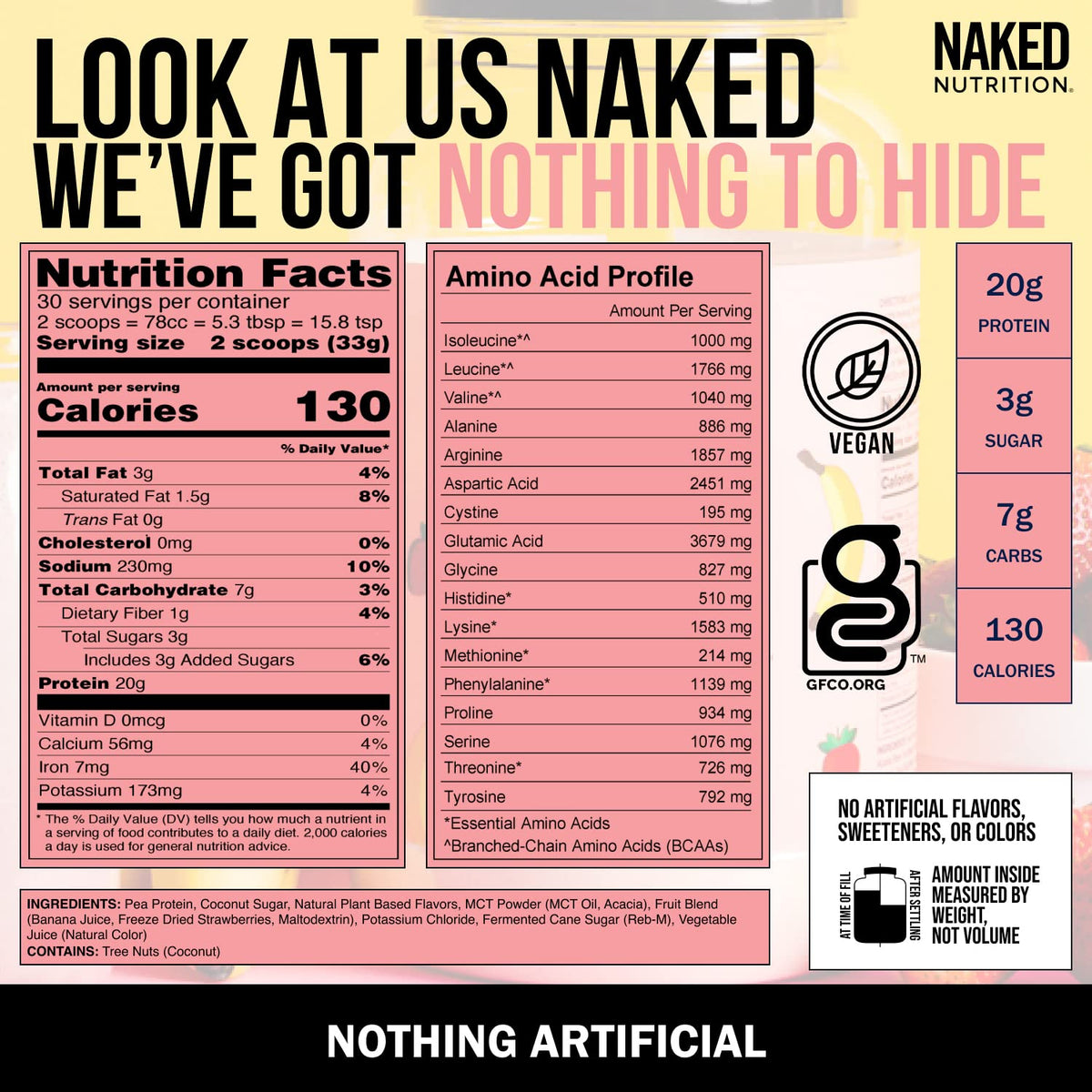 NAKED nutrition Naked Shake - Vegan Protein Powder, Strawberry Banana - Flavored Plant