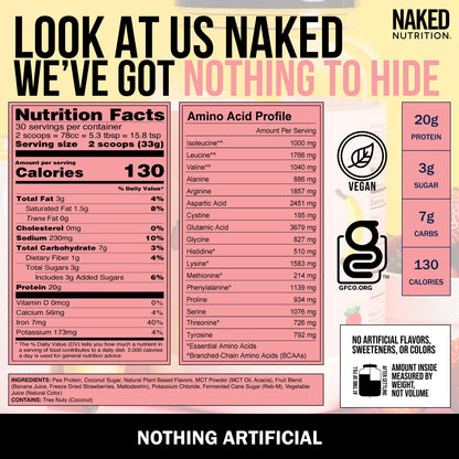 NAKED nutrition Naked Shake - Vegan Protein Powder, Strawberry Banana - Flavored Plant