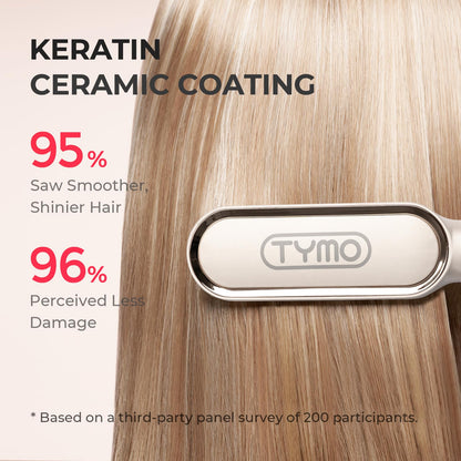 TYMO Hair Straightener Brush with Keratin Ceramic Coating - 5 Temps, 20s Heating