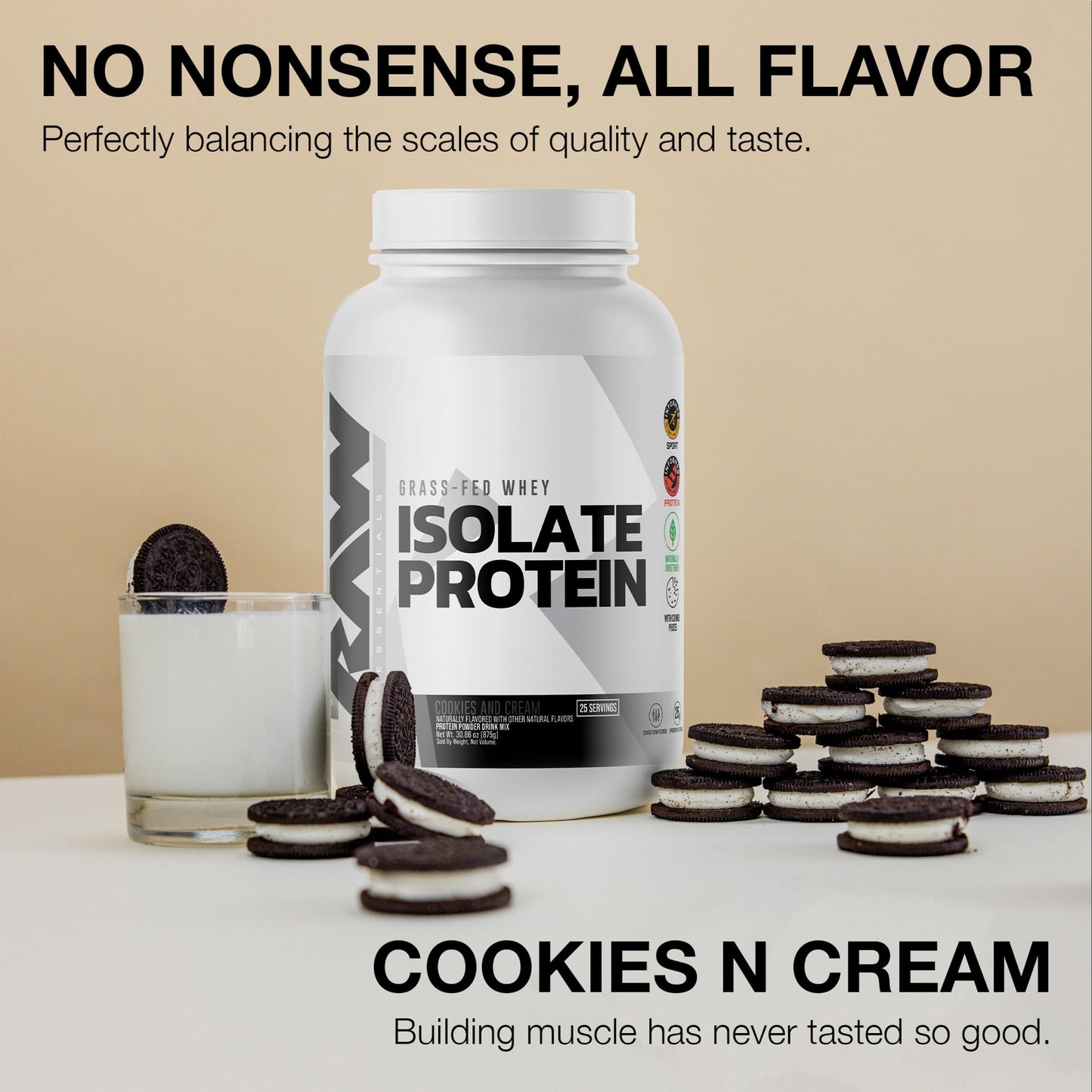 RAW Whey Isolate Protein Powder, Dark Chocolate - 100% Grass-Fed Sports Nutrition Whey Protein Powder for Muscle Growth & Recovery - Low-Fat, Low Carb, Naturally Flavored & Sweetened - 25 Servings