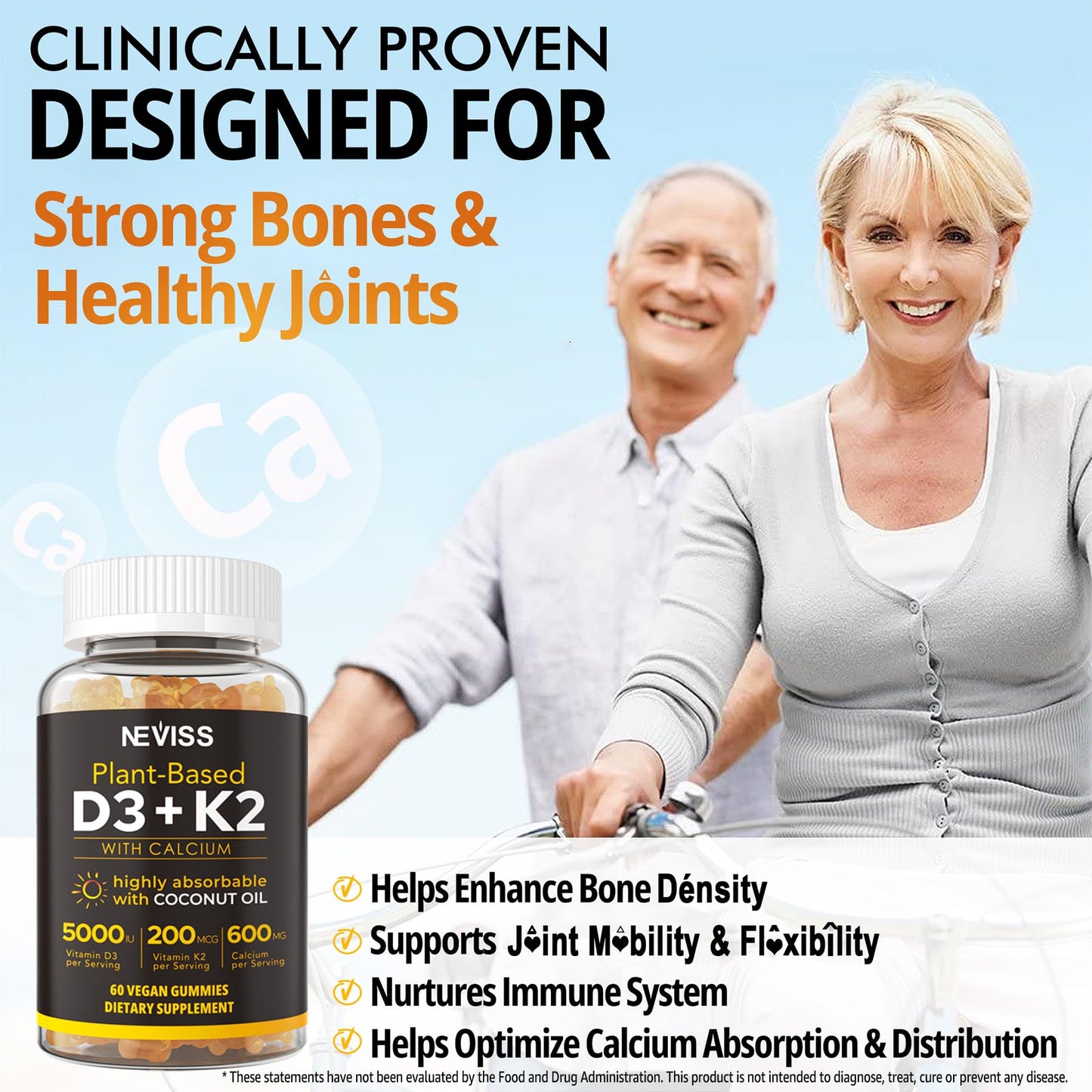 Vitamin D3 K2 Gummies - Vitamin D3 5000iu & K2 Vitamin 200mcg + Calcium 600mg for Adults & GLP-1 Friendly, with Coconut Oil for High Absorption, Support for Bone Muscle Teeth Immune, Vegan 120Count