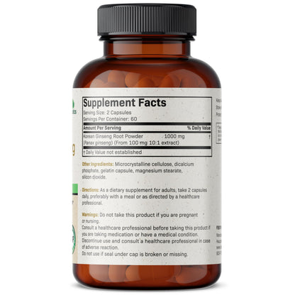Futurebiotics Korean Panax Ginseng 1000 MG Per Serving Energy, Memory & Brain Health