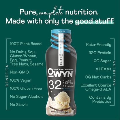 OWYN Only What You Need Pro Elite Vegan Plant Based High Protein Shake, Vanilla