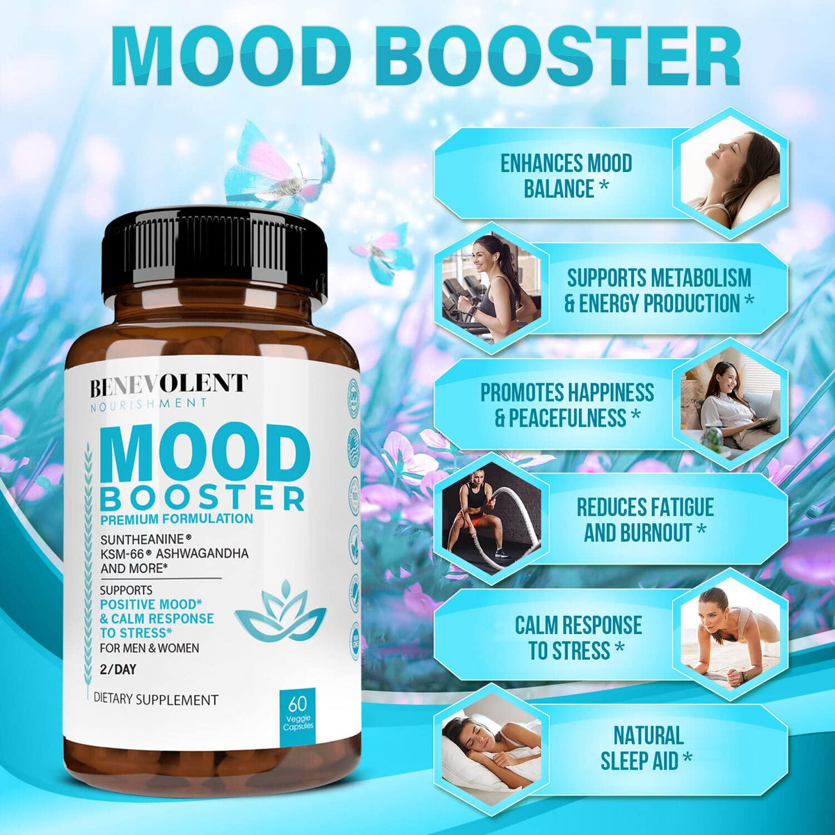 Calm Mood Booster Supplement - Natural Happy Pills for Stress, Sleep & Mood Support