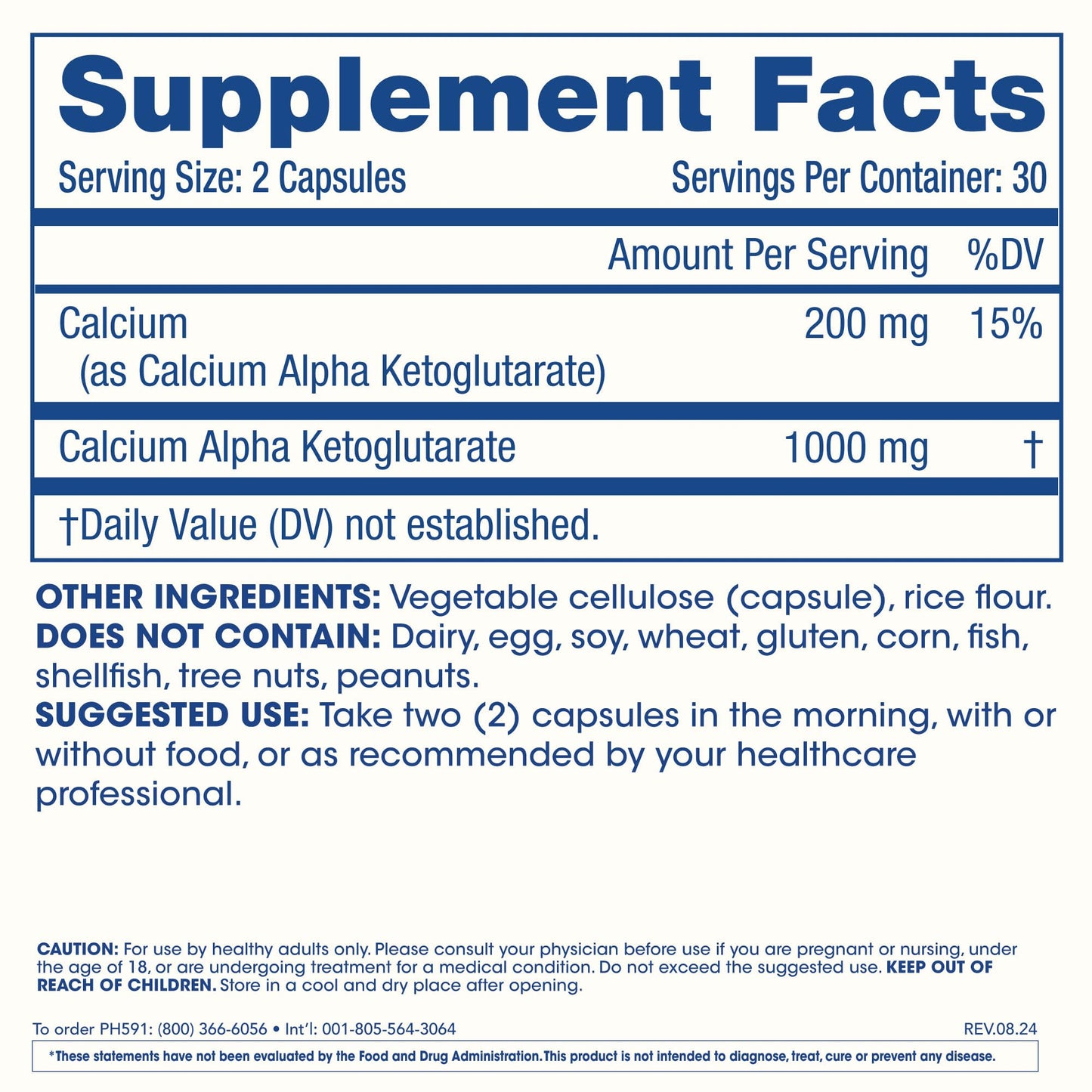 ProHealth, Ca AKG Supplement (Alpha Ketoglutarate) (1,000 mg per 2 Capsule Serving, 60 Capsules). Supports Metabolic Function and Healthy Aging Processes.