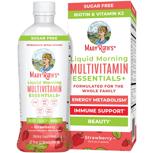 MaryRuth's Liquid Morning Multivitamin Essentials+ | Vitamin A C D E B6 B12 Biotin Zinc | Mens Womens Multivitamin | Immune Support | Beauty | Sugar Free | Vitamins for Ages 1+ | Vegan | 32 Fl Oz