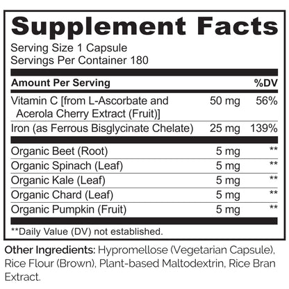 NATURELO Vegan Iron Supplement with Vitamin C and Organic Whole Foods - Gentle Iron Pills for Women & Men with Iron Deficiency Including Pregnancy, Anemia and Vegan Diets - 90 Mini Capsules